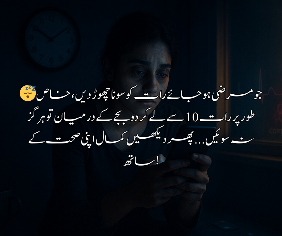 😴 جو مرضی ہو جائے رات کو سونا چھوڑ دیں، خاص طور پر رات 10 سے لے کر دو بجے کے درمیان تو ہرگز نہ سوئیں... پھر دیکھیں کمال اپنی صحت کے ساتھ!