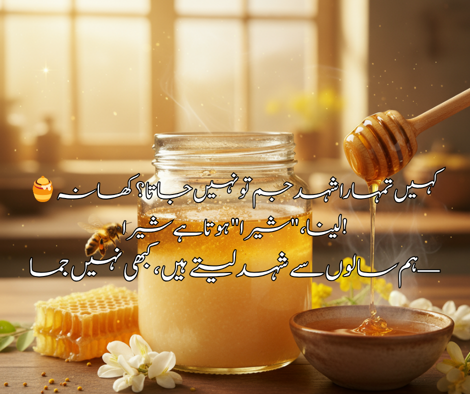 🍯 کہیں  تمہارا شہد جم تو نہیں جاتا؟ کھا نہ لینا، "شیرا" ہوتا ہے شیرا!  ہم سالوں سے شہد لیتے ہیں، کبھی نہیں جما