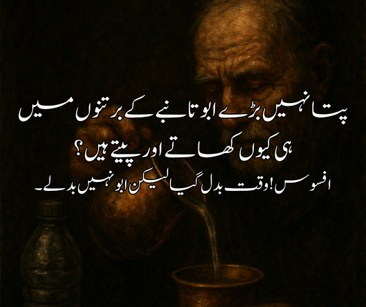 پتا نہیں بڑے ابو تانبے کے برتنوں میں ہی کیوں کھاتے اور پیتے ہیں؟ افسوس! وقت بدل گیا لیکن ابو نہیں بدلے۔