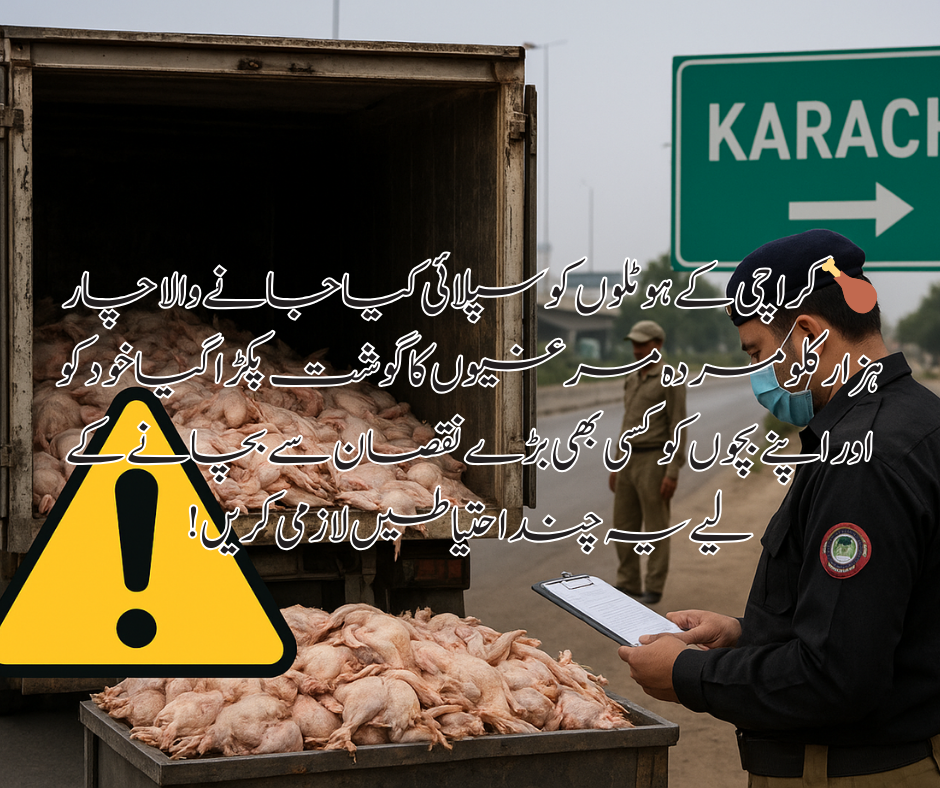 🍗 کراچی کے ہوٹلوں کو سپلائی کیا جانے والا چار ہزار کلو مردہ مرغیوں کا گوشت پکڑا گیا خود کو اور اپنے بچوں کو کسی بھی بڑے نقصان سے بچانے کے لیے یہ چند احتیاطیں لازمی کریں!