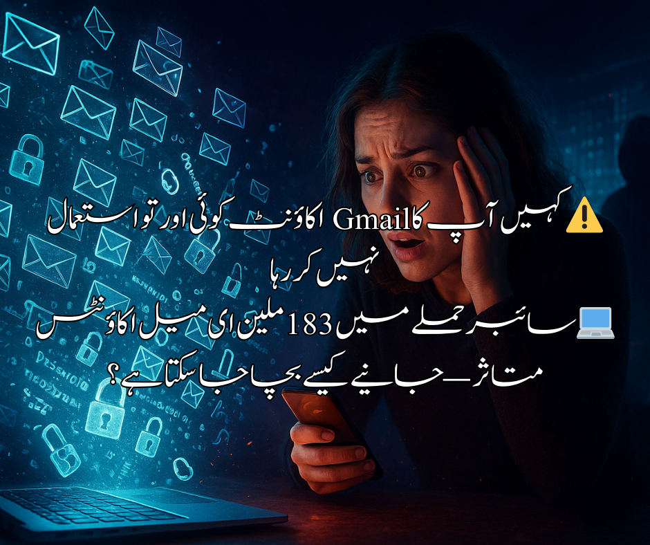 ⚠️ کہیں آپ کا Gmail اکاؤنٹ کوئی اور تو استعمال نہیں کر رہا  💻 سائبر حملے میں 183 ملین ای میل اکاؤنٹس متاثر — جانیے کیسے بچا جا سکتا ہے؟