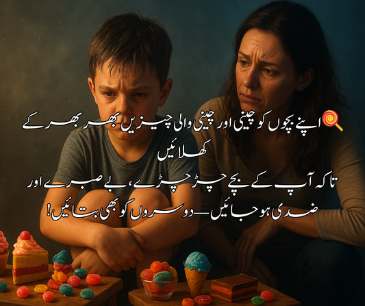 🍭 اپنے بچوں کو چینی اور چینی والی چیزیں بھر بھر کے کھلائیں تاکہ آپ کے بچے چڑچڑے، بے صبرے اور ضدی ہو جائیں — دوسروں کو بھی بتائیں!