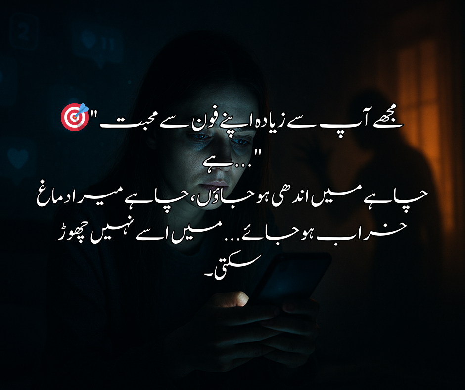 🎯 "مجھے آپ سے زیادہ اپنے فون سے محبت ہے..."  چاہے میں اندھی ہو جاؤں، چاہے میرا دماغ خراب ہو جائے... میں اسے نہیں چھوڑ سکتی۔