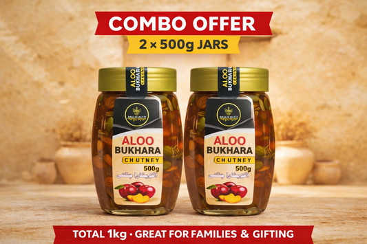 Aloo Bukhara Chutney is a traditionally prepared sweet-and-tangy condiment made from carefully selected dried plums, blended with natural spices to create a rich and balanced flavour.

It has a smooth, thick texture with a pleasant fruity aroma, making it a perfect addition to everyday meals.